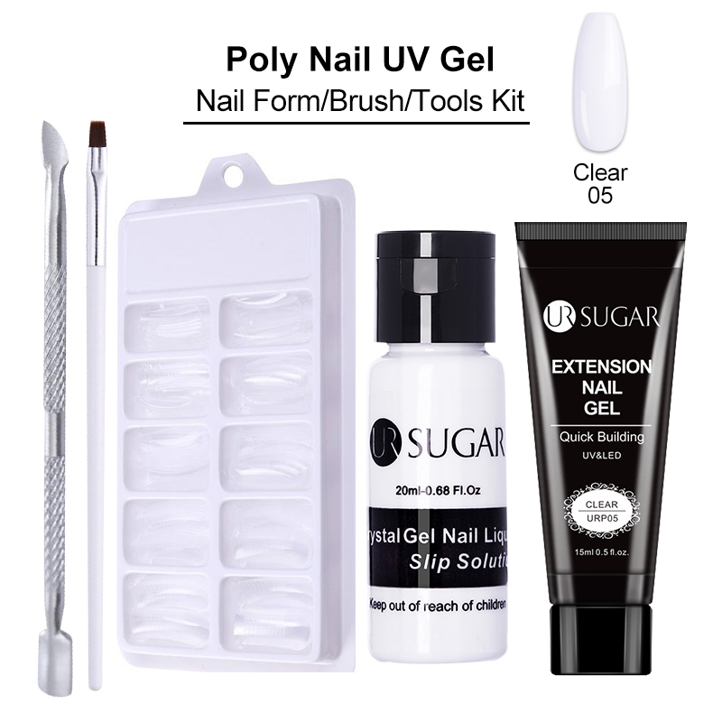 UR SUGAR 15ml Acrylic UV Nail Gel Kit Set Extend Fast Builder UV Gel Slip Solution Nail Form Nail Art Brush Nail Tool Kit