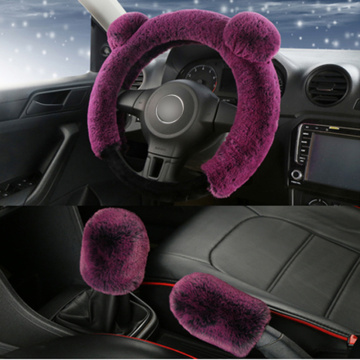 New 3Pcs Winter Plush Fur Car Steering Wheel Cover Hand Brake Handbrake Cover Gear Knob Cover Fluffy Soft Grab cute Styling