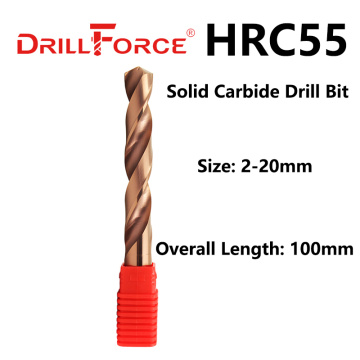 Drillforce 1PC 2mm-20mmx100mm OAL HRC55 Solid Carbide Drill Bits Set, Spiral Flute Twist Drill Bit For Hard Alloy Stainless Tool