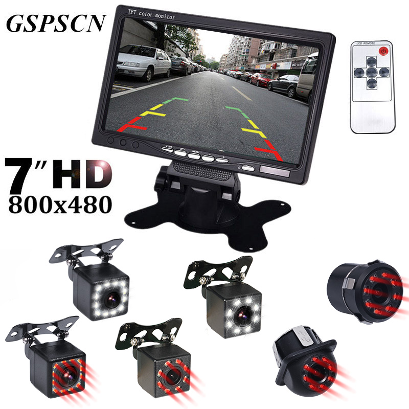 GSPSCN Car Auto Parking Assistance Night Vision Reversing Backup Rear View Camera infrared 7 inch LCD Video Car Rearview Monitor