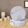 6 Pcs Coasters Marble Pu Leather Round Heat Insulation Table Placemat Drink Coasters Cup Mats For Home Table Kitchen Decor