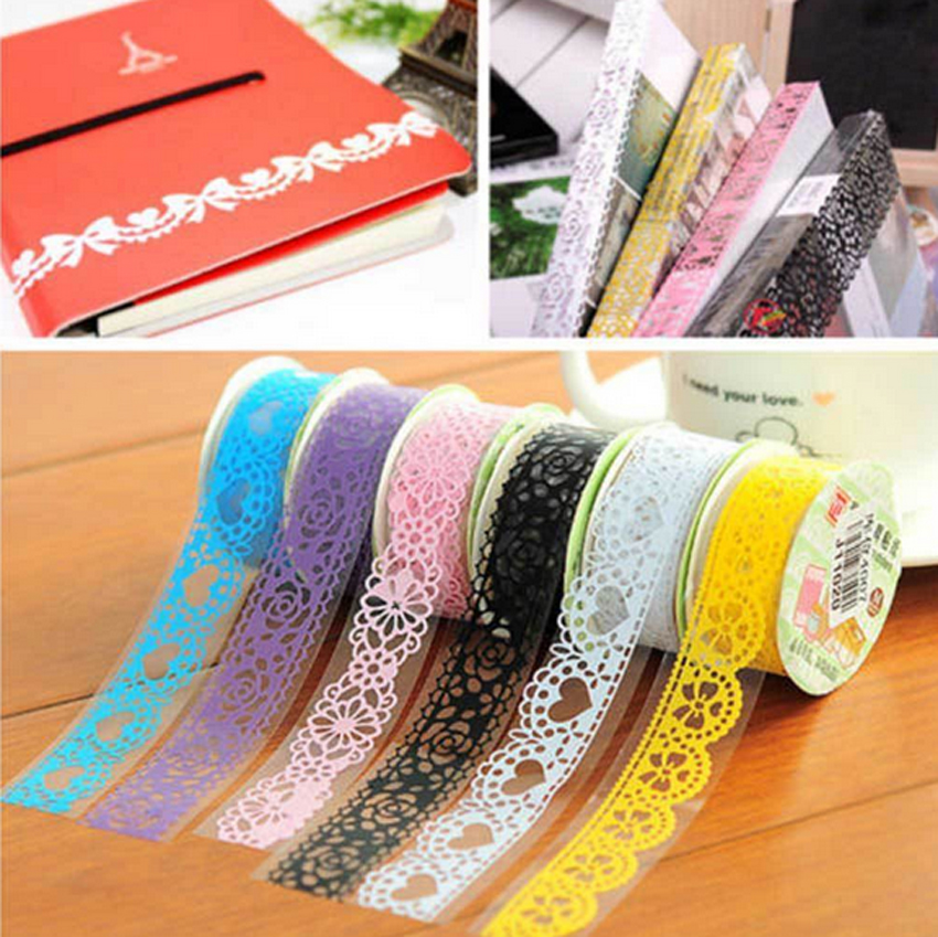 5PCS 1M DIY Hollowed-out Lace Washi Tape Roll Masking Adhesive Decorative Sticky Paper Home Furniture Decor