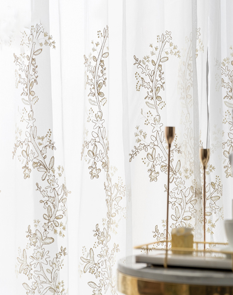 White Transparent Tulle Embroidered Curtains