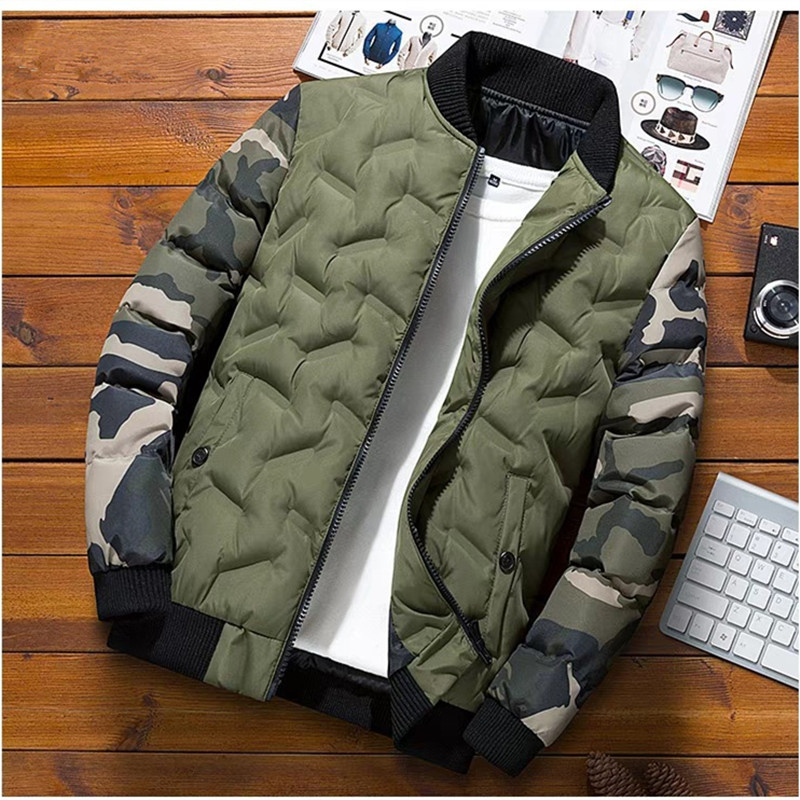 Men Winter Baseball Jacket Camouflage Patchwork Cotton Coats Slim Fit College Warm Jackets Men's Stand Collar Outwear Coat MY209