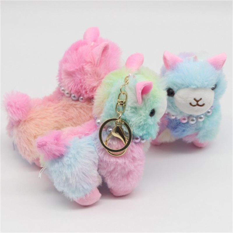 1pcs color random Colorful rainbow alpaca plush key chain small pendant hanging ornaments Christmas birthday gifts
