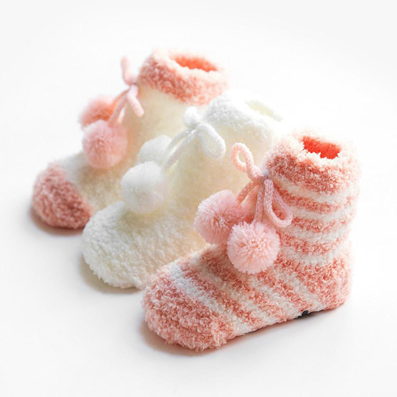 3 Pair Baby Girls Socks Winter Thick Warm Baby Socks Newborn Non-slip Floor Sleep Socks Coral Fleece Tube Socks