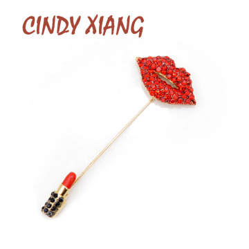 CINDY XIANG New Rhinestone Red Lips Brooches for Women Long Pin Brooch Lipstick Design Summer Dress Accessories Fashion Jewelry