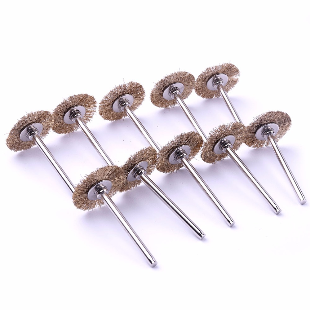 10pcs 3mm Shank Brass Wire Wheel Brushes Set Dremel Electric Tool For Metal Rust Cleaning Rotary Tools Polishing Dremel Brush