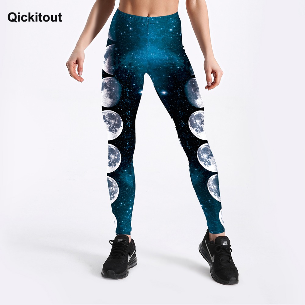 Qickitout Summer Style Women Leggings Gradient Moon Printed Leggings Fantasy Galasy Design Leggings Workout Girl Leggings S-4XL