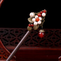 Ethnic Lampwork Beads Hair Sticks Shell Bead Alloy Leaves Wooden Hairpin Women Bridal Jewelry Headwear Hair Accessories FZ-17010