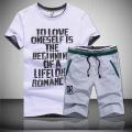 Summer 2 Piece Men's Set Fitness Clothes Man Casual O-neck Letters Printed T-Shirt+ Drawstring Shorts Mans Tracksuit Plus Size