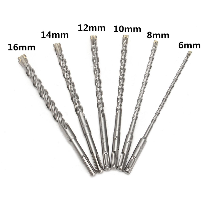 6pcs 160/210/260mm 6/8/10/12/14/16mm SDS Plus Crosshead Twin spiral Hammer Drill Bits Round Shank Twist Electric Hammer Drill