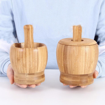 Bamboo Pestle Grinding Bowl Set Mortar And Garlic Pot Spice Pepper Mill Tools Kitchen Tools