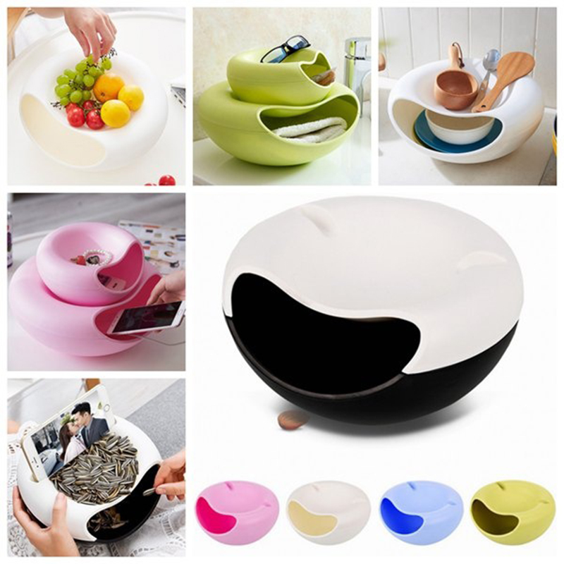 ABS Double Layer Snack Container Fruit Candy Melon Seeds Bowl Garbage Cans Jewelry Cosmetic Storage Box Phone Holder Box