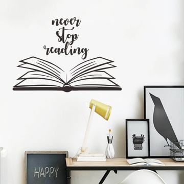 Never Stop Reading Quote Wall Stickers Vinyl Wall Decal Open Book Reading Room Library Decor Removable Murals Wallpaper