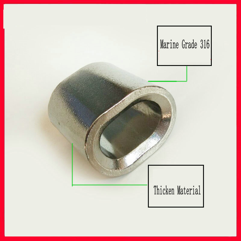 HQ MG01 MARINE GRADE Stainless Steel 316 Wire Rope OVAL Ferrule Sleeve Wire Rope Clip Clamp (For 0.8-28MM Wire Rope Cable)