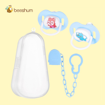 Beeshum Baby Nipple Sets Food Grade Silicone Pacifiers Cartoon Pacifier Soothing Infant Bite Chew Supplies Leashes Cases Soother