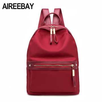 AIREEBAY Small Waterproof Nylon Women Backpack Fashion Red Shoulder Back Bag Preppy Style Backpacks for Teenage Girls Rucksack