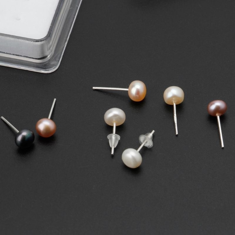 10 Pairs White Pink Black Color Natural Fresh Water Pearl Stud Earrings for Women 6MM Round Irregular Shape Pearly Earrings