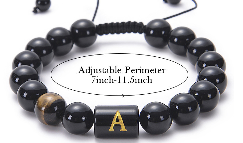 Natural black agate stone woven Beaded Bracelet English alphabet logo Bracelet charming couple lettering gift