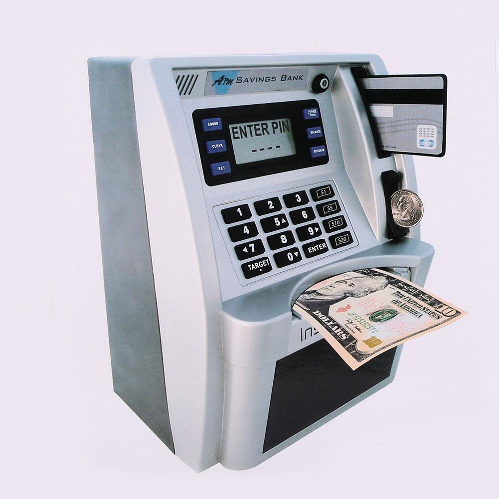 ATM Saving Banks with LCD Screen Home Creative Silver Premium Safety ATM Money Boxes Simulation ATM Piggy Bank Kids