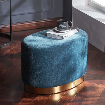 Nordic Vintage Luxury Golden Iron Metal Home Stool Ottoman Dressing Chair Footstool Soft Velvet Fabric Kid Bed Living Room Sofa
