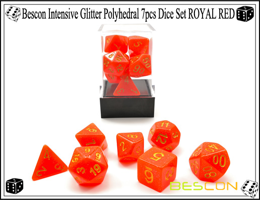 Bescon Intensive Glitter Polyhedral 7pcs Dice Set ROYAL RED-4