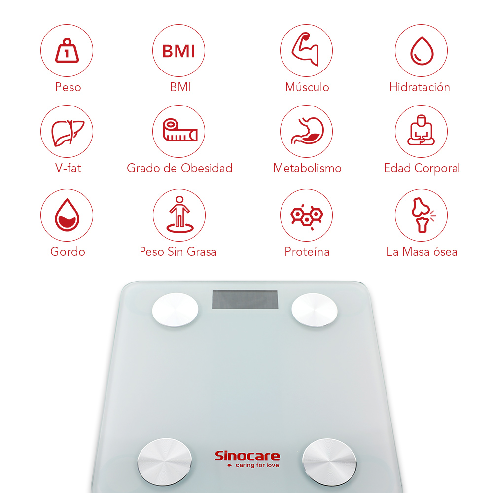 Sinocare Smart Body Fat Composition Scale Bathroom Scale Test 12 Body Date Mass BMI Health Weight Scale LED Display Bluetooth