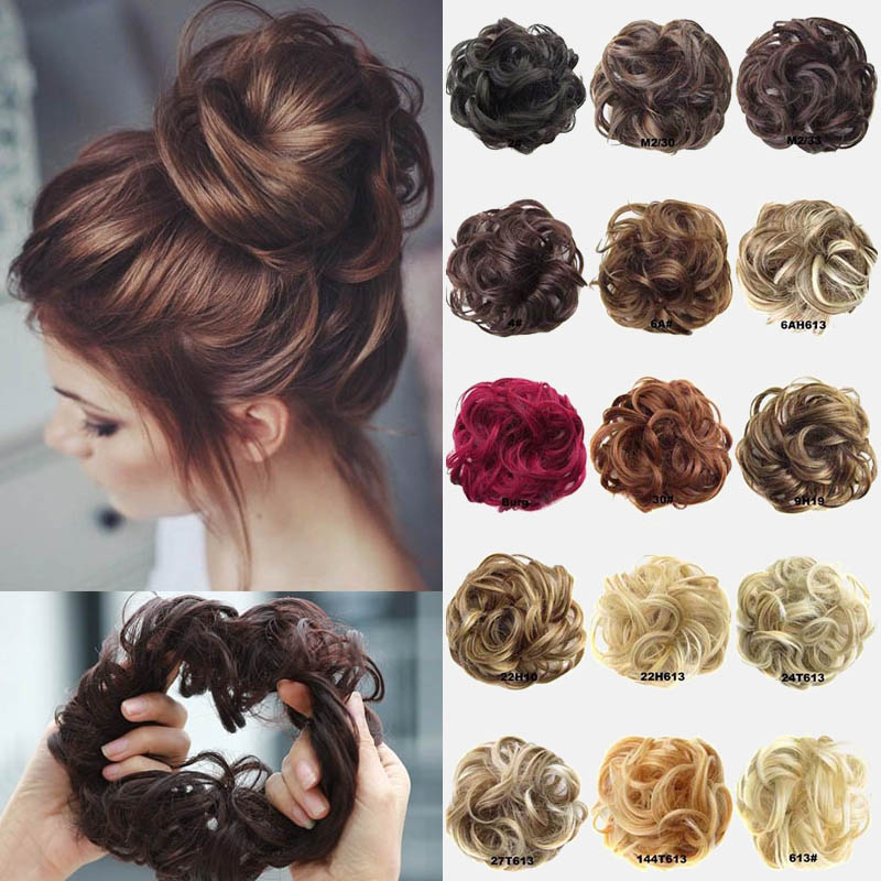Synthetic Flexible Hair Buns Curly Scrunchy Chignon Elastic Messy Wavy Scrunchies Wrap For Ponytail Extensions For Women Girls