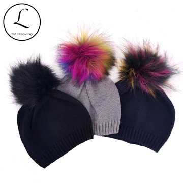 Soft Cotton Knit Beanies Hats with faux fur pom pom For Newborn baby Boys Girls Autumn Winter Toddler Kids Children Hats And Cap