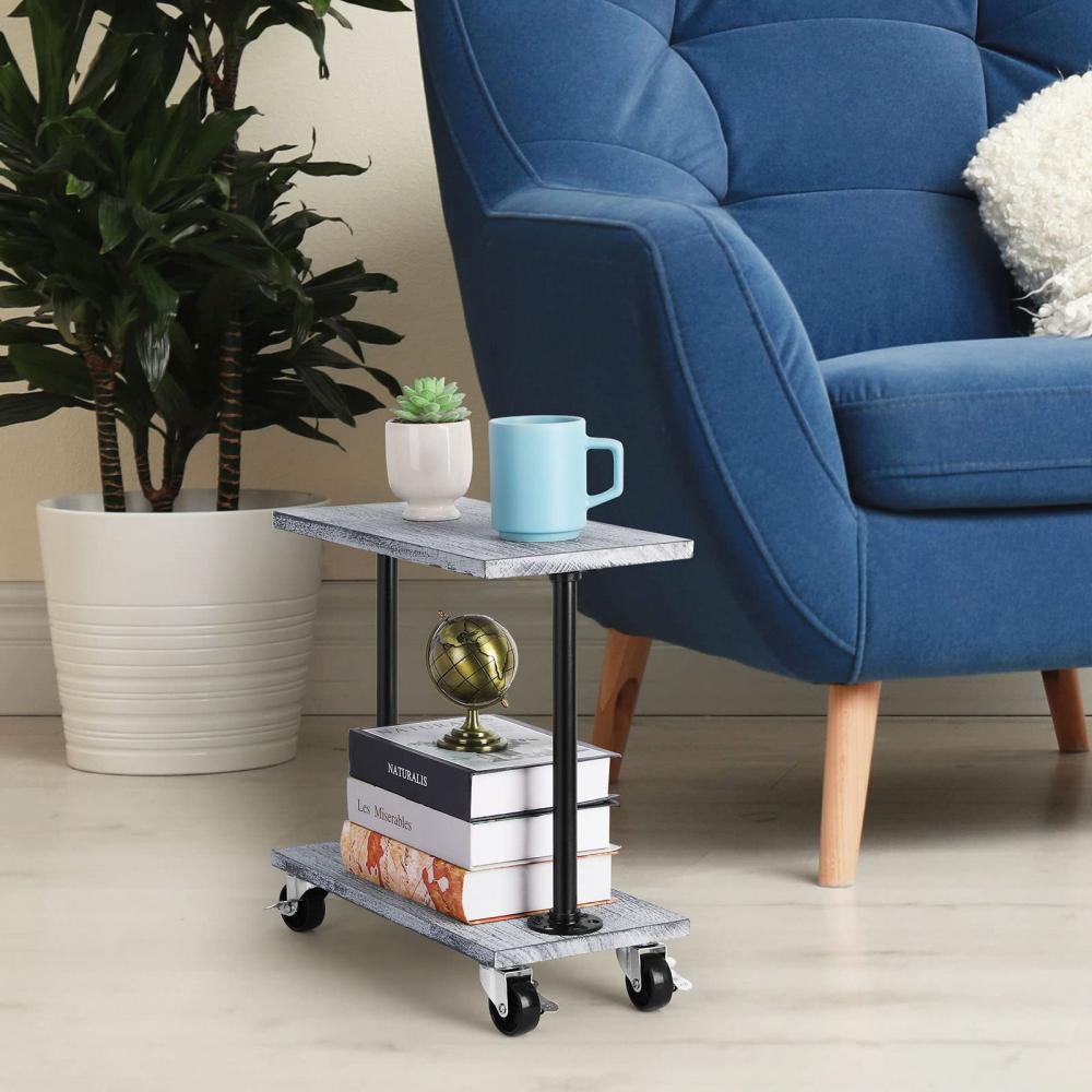 2-Tier Rolling Cart End Table with Wheels