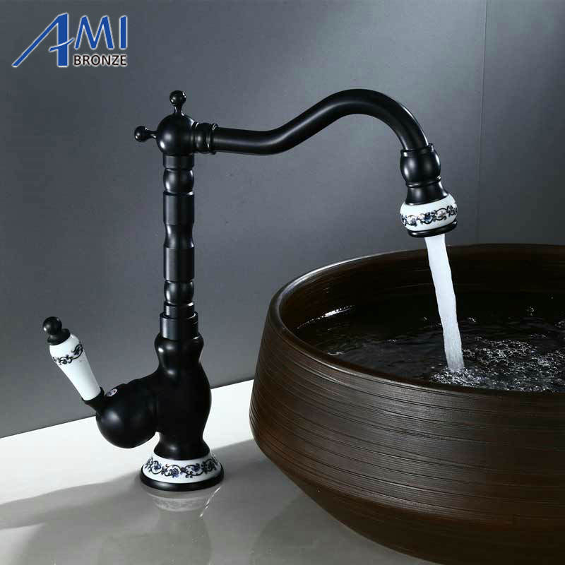Black Bronze/Antique Brushed Bathroom Sink Basin Faucets Hot Cold Mixer Tap Faucet 360 Swivel Crane Taps Kitchen Faucet