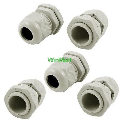 5 Pcs 10mm Long PG13.5 White Plastic Waterproof Connectors Cable Glands