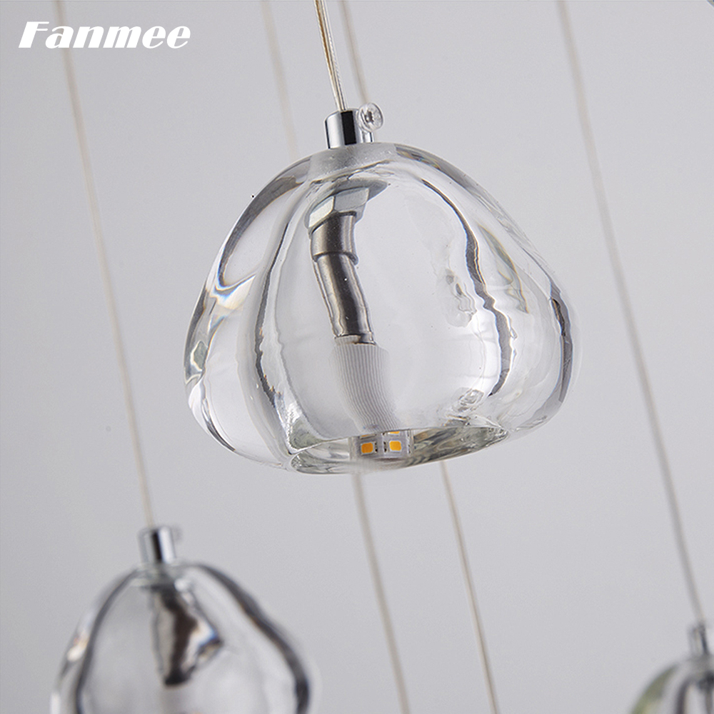 Crystal Globe Simple Pendant Hanging Lamp LED G4 Modern Spiral Staircase Linear Chandelier Light for Loft Villa Kitchen Island