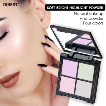 Qibest 4 Colors Chameleon Highlighter Makeup Palette Crystal Sugar Highlighting Bronzer Glow Shimmer Eyeshadow Cosmetic Kit