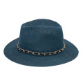 New 10 Colors Panama Sun Hats With Chain Ladies Jazz Beach Hat Summer Breathable Straw Hats NH986