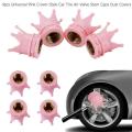 4pcs Pink Crown Shape Car Auto Wheel Tire Tyre Valve Stem Caps Dust Covers