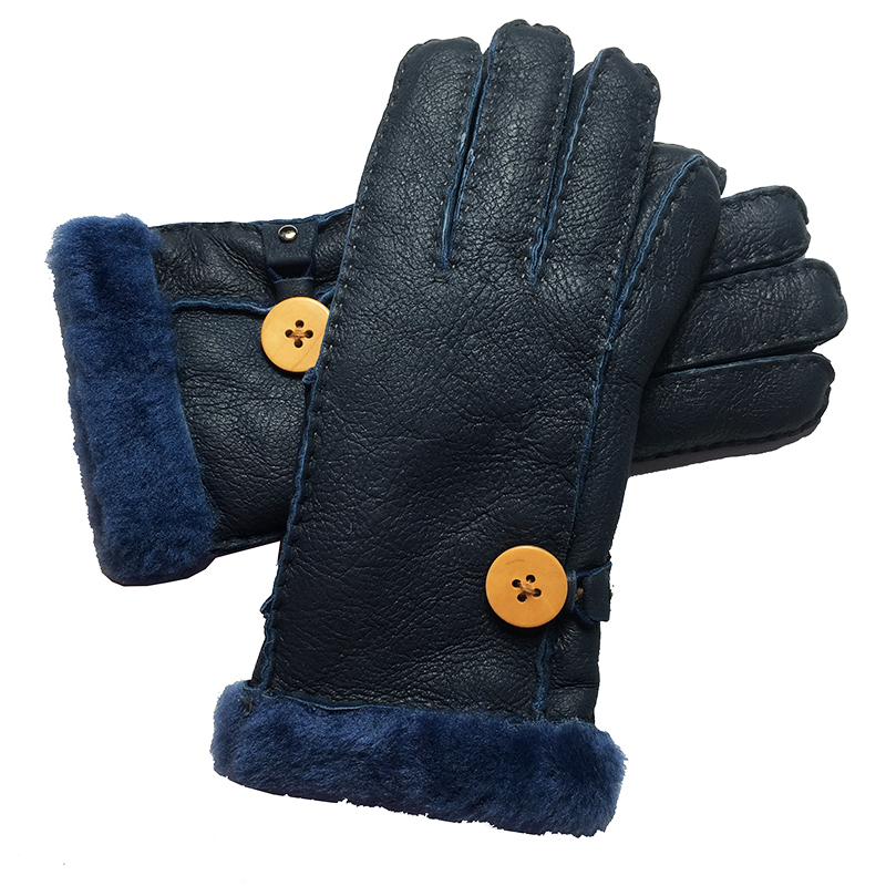 Women Winter Warm Gloves 2020 New Fashion Real Leather Wool Fur Lovely Girls 100% Sheepskin Leather Wooden Buckle Gloves Mittens