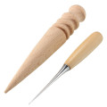 KiWarm Quality Leathercraft Hand Sewing Tool Adjustable Leather Edge Slicker Round Wood Kit Awl Punch Groover Skiving Knife Tool