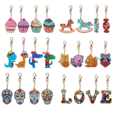 4pcs DIY Full Drill Special Diamond Painting Keychain Animals Juice Cupcake Pendant Keychains Bag Jewelry Key Ring Gifts