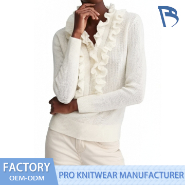 White Lace-Edged Knit Sweater for Women