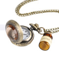 Bronze Transparent Pocket Watch Chain Mini Necklace Pendant Little Drink Me Bottle Dark Brown Glass Fashion Relojes de bolsillo