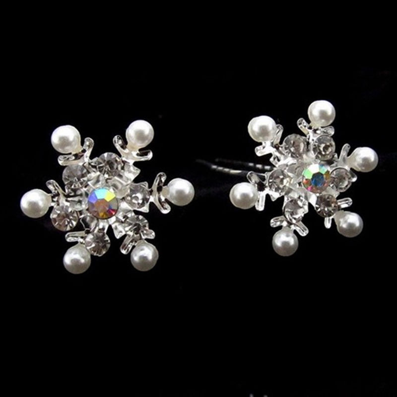 5PCS Lovely Pearl Snowflake Hair Clips Wedding Bridal Crystal Rhinestone HairPins Women Hair Jewelry