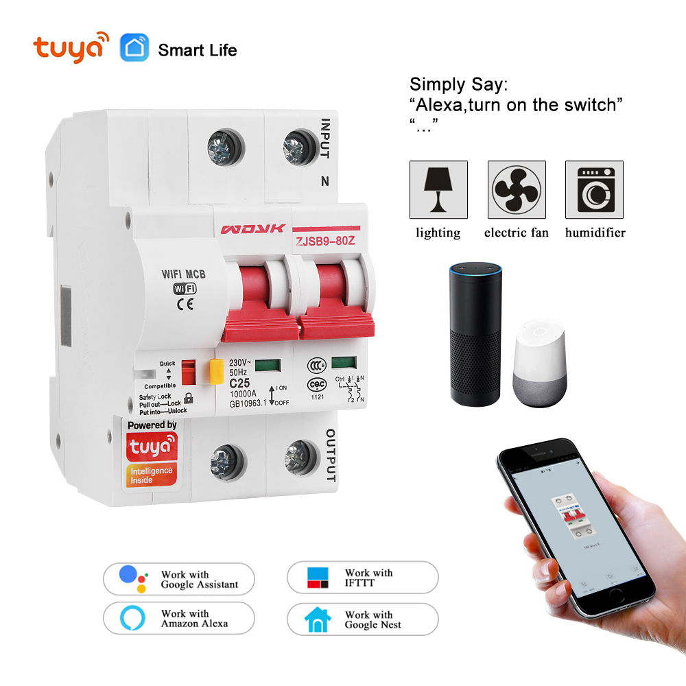 220V Smart Life 2P WiFi Smart Circuit Breaker overload short circuit protection with Amazon Alexa for Smart Home