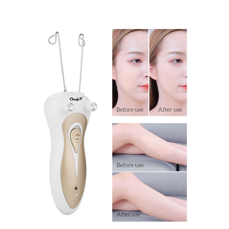 CkeyiN USB Rechargeable Epilator Lady Face Cotton Thread Defeather Epilator Women Facial Hair Remover Machine+Eyebrow Trimmer