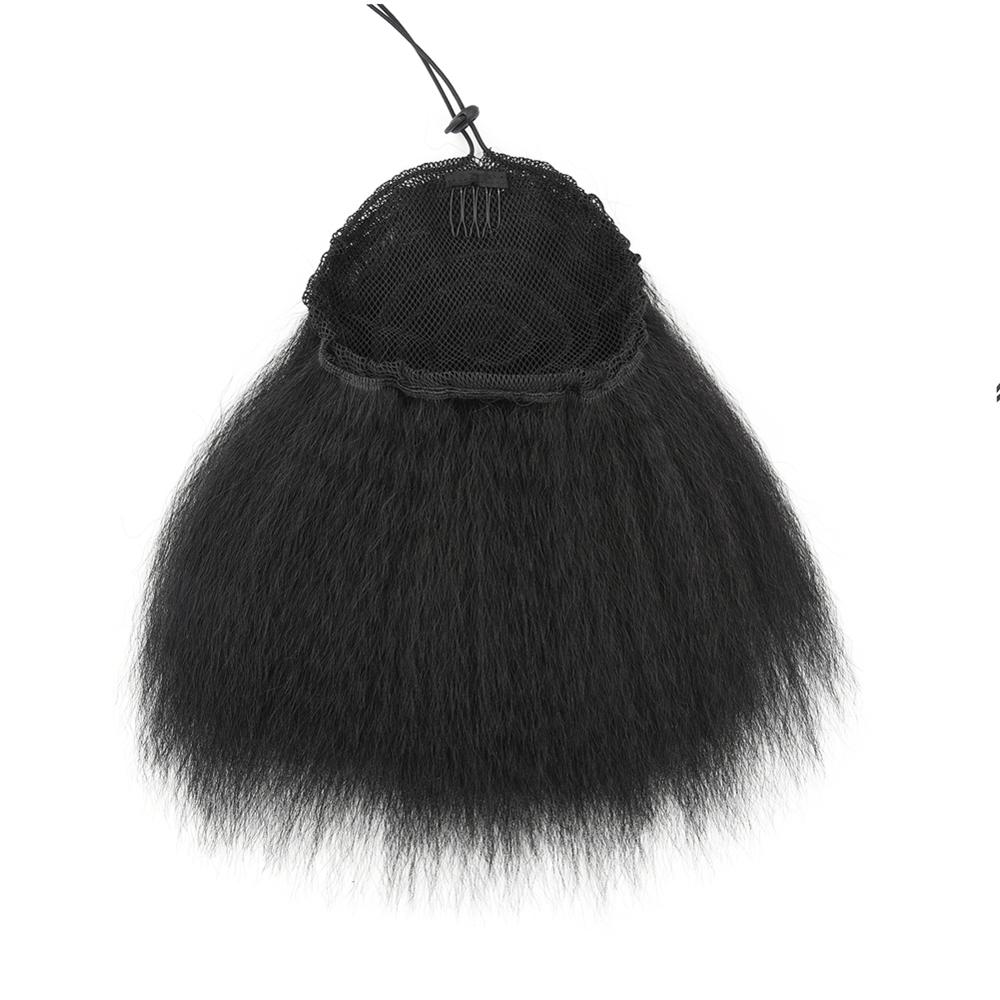 Afro Kinky Straight Drawstring Ponytail Clip In Ponytail Hair Extension Heat Resistant Synthetic Pony Tail Fake Hair Brown Color