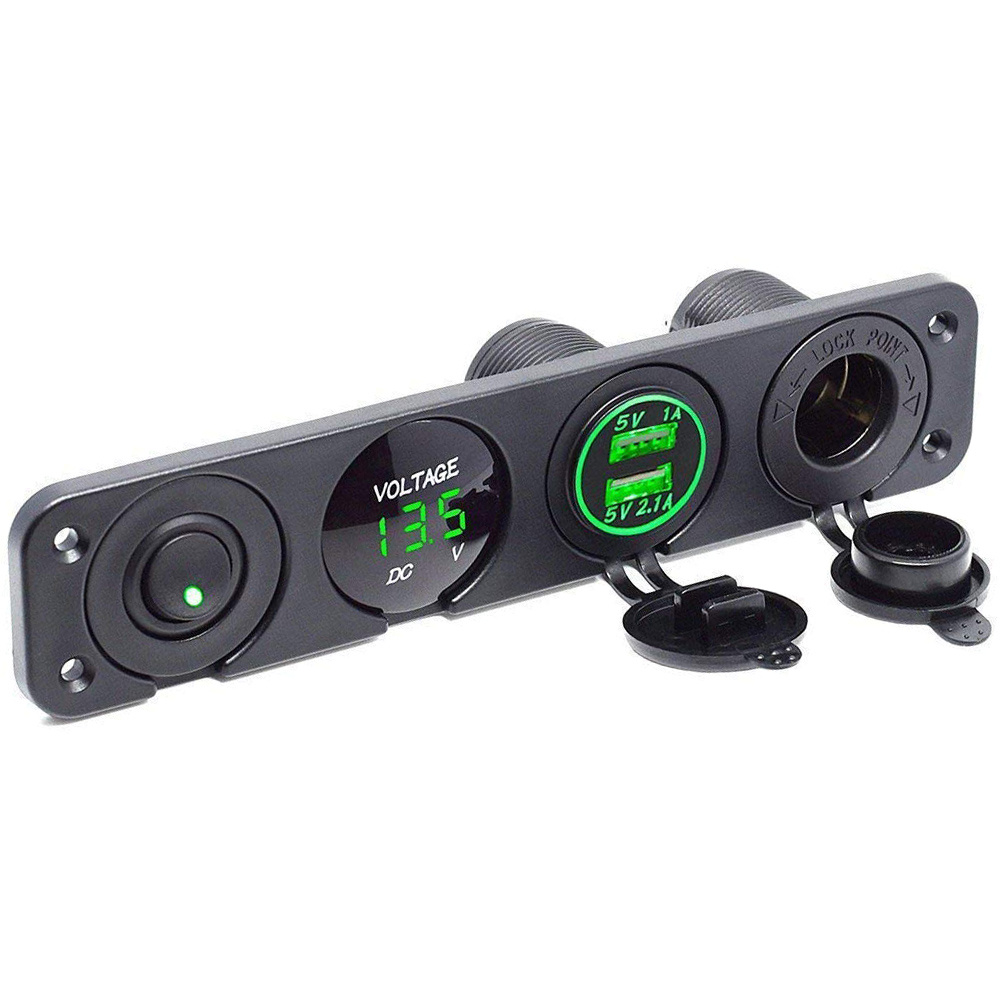12 V~24V + Dual USB Socket Charge 2.1 A +LED Digital Voltmeter Switch Panel Suitable for cars, trucks, boats and cruise ships