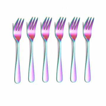 Home Tableware Set Stainless Steel Cutlery Set Rainbow Dinnerware Set 6 Pieces Tea Forks Flatware Set Kitchen Dropshipping