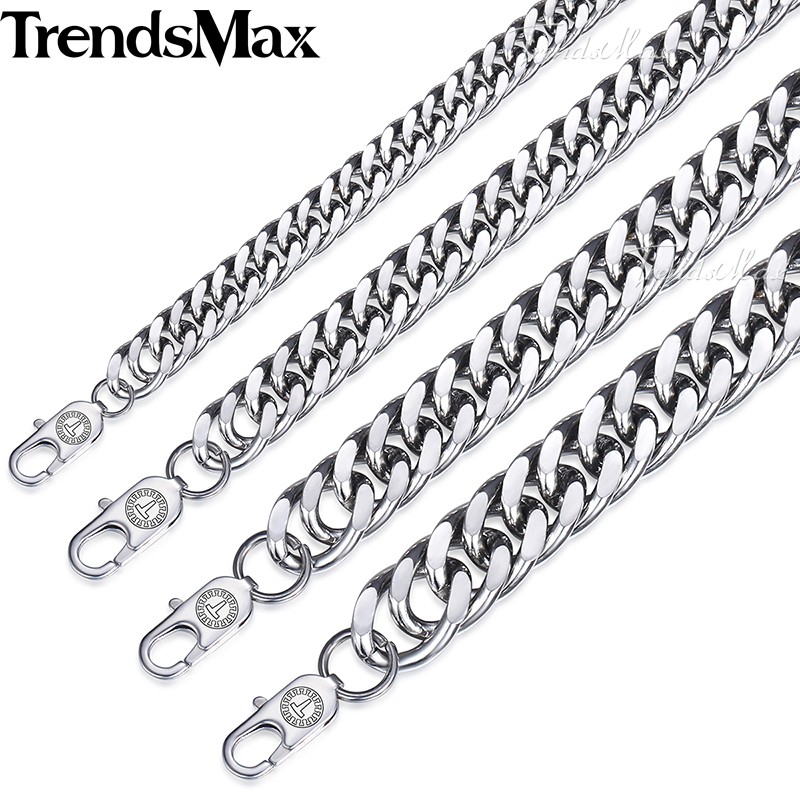 Trendsmax Rombo Link Men's Necklace Chain Stainless Steel Silver Color Tone 7/9/12/15mm KKNM163