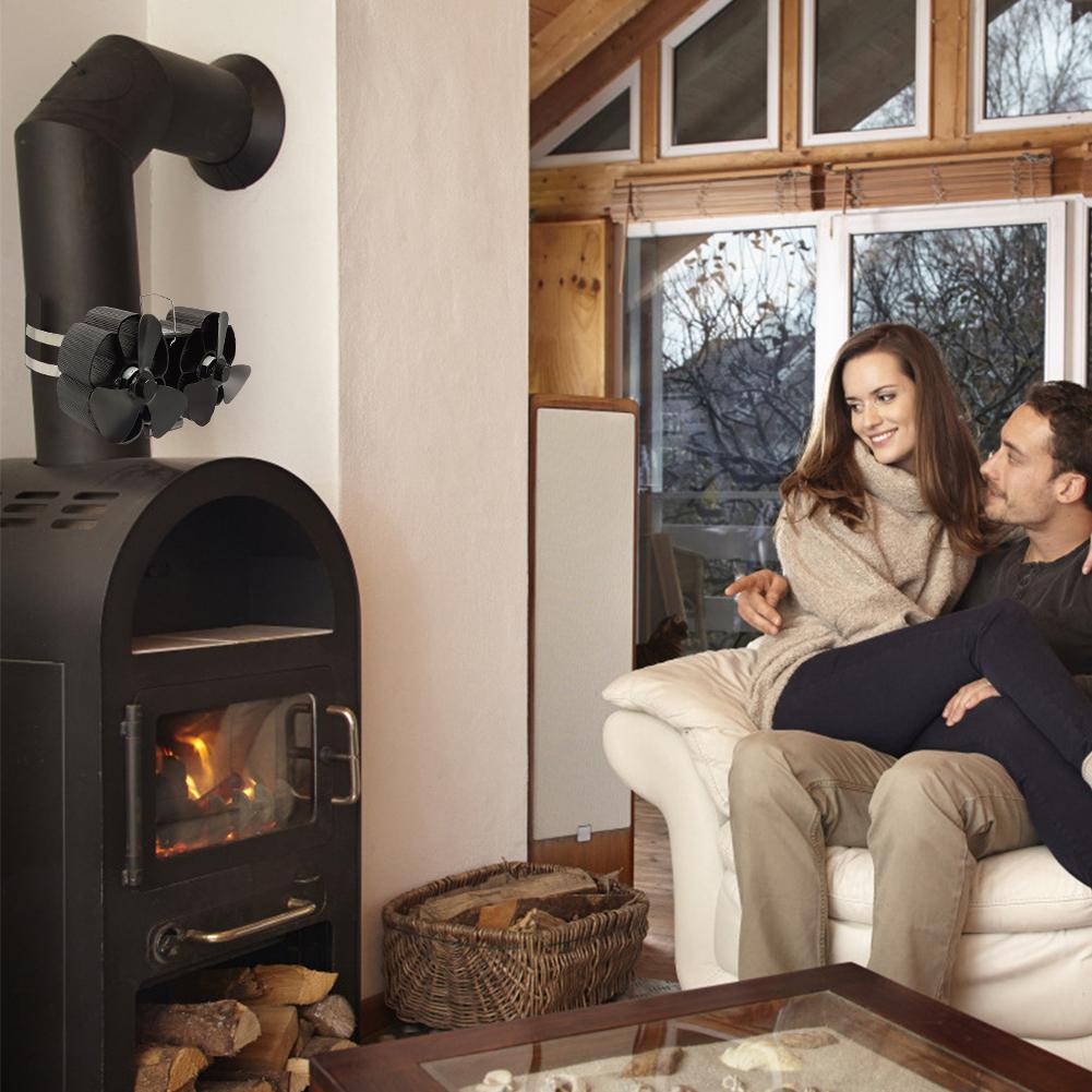 Double-headed 6 Blade Fireplace Fan Heat-powered Automatic Start Stove Fan Mini Ultra-quiet Komin Log Wood Burner Fan